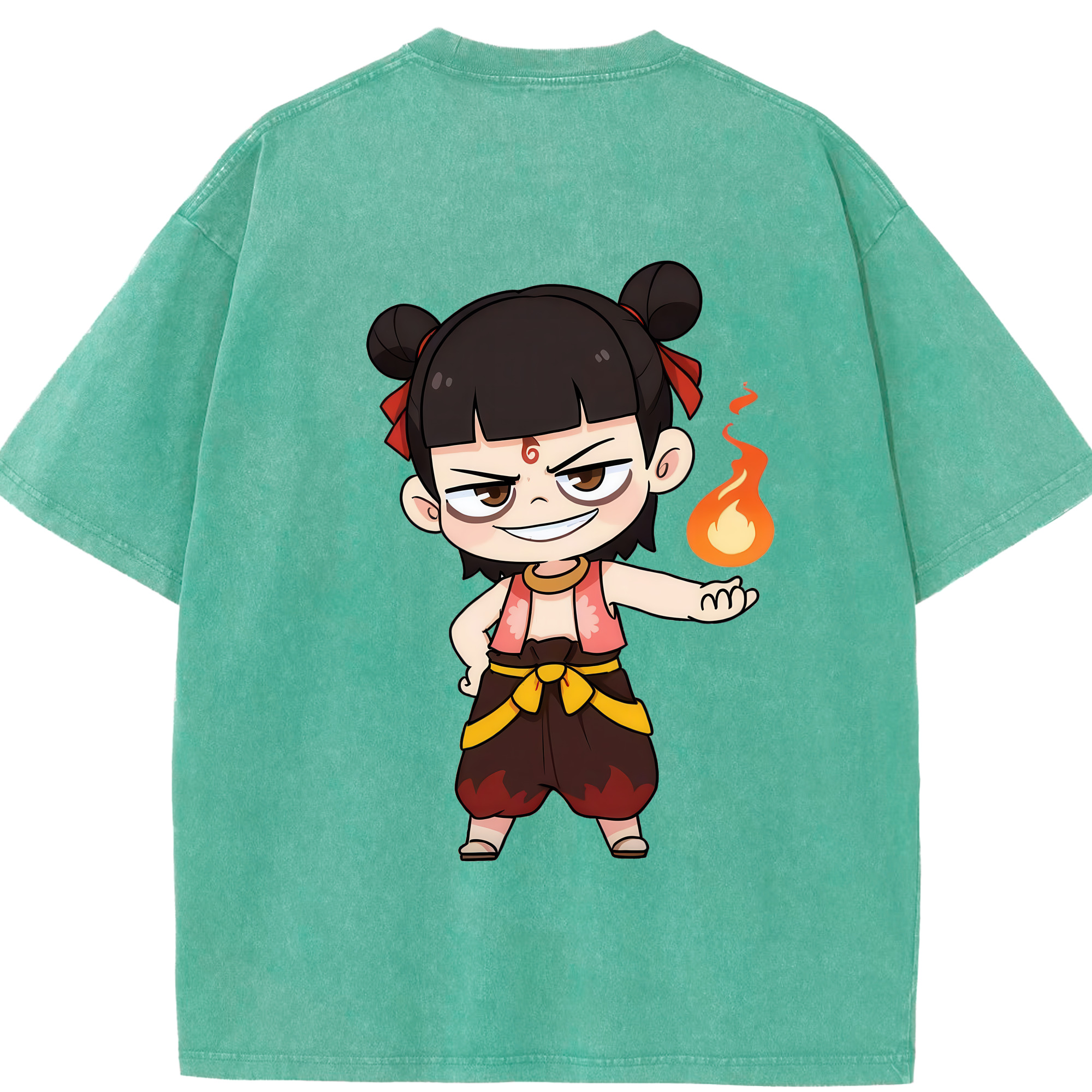 （画像用） Ne Zha 2 ナタ 魔童の大暴れ 綿100% ヴィンテージ風 半袖Tシャツ（背面プリント）